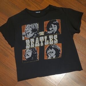 The Beatles Black Tee with Orange & Cream Graphic